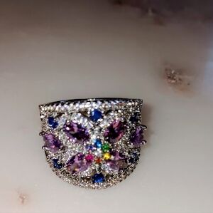 Milticolor ring Ss 9 Sterling Silver gemstones Gift Box